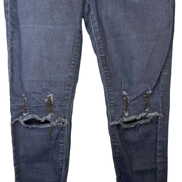 VIP Black Blue Denim Distressed Ripped Skinny Jeans Pants Punk Grunge Goth 7/8 - Picture 3 of 6